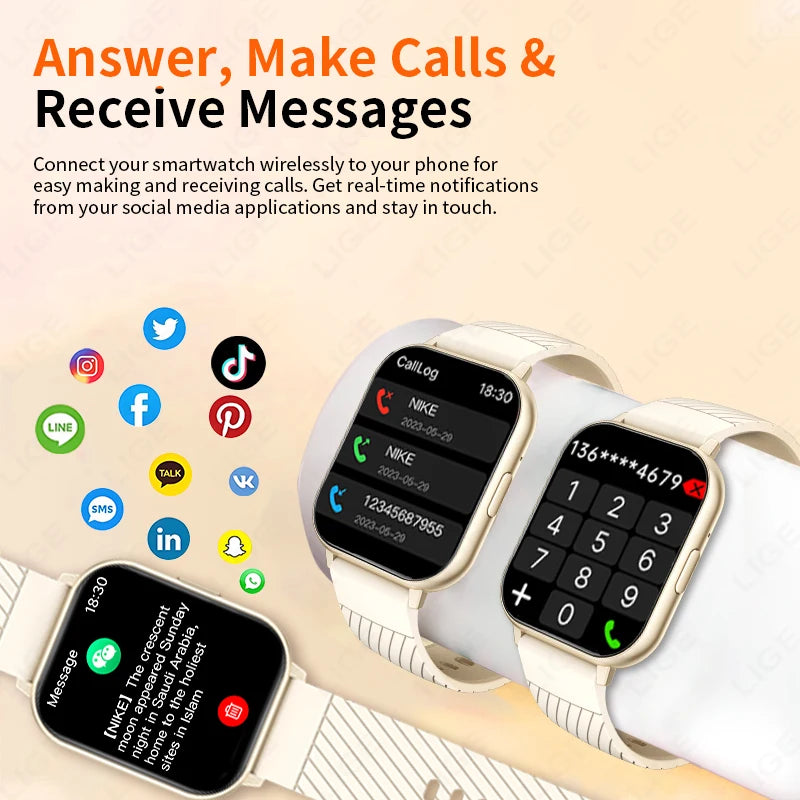 LIGE Smart Watch – 1.83” HD Screen, Bluetooth Call, Fitness Tracker