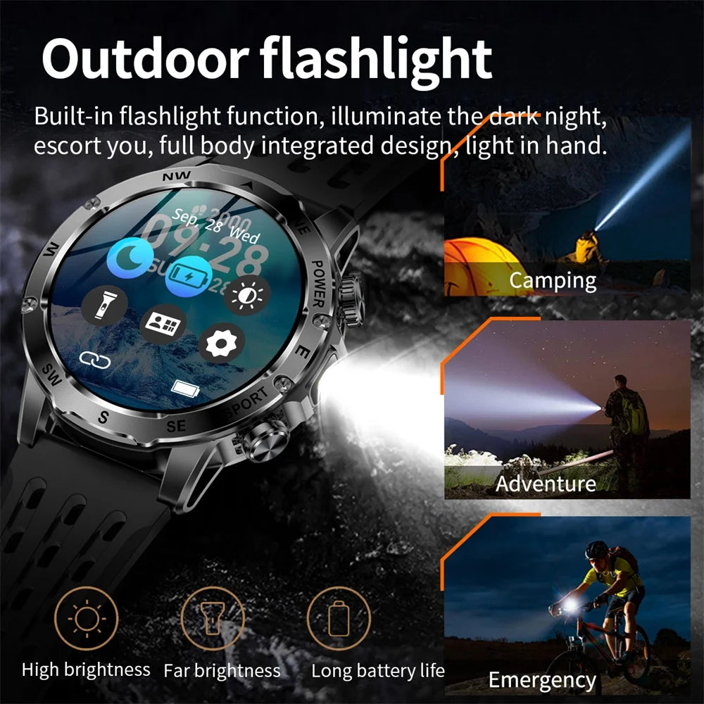 Outdoor Smart Watch – 800mAh Battery, Compass, IP68 Waterproof