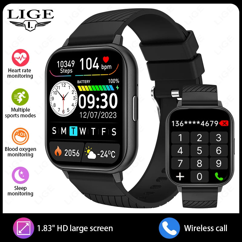 LIGE Smart Watch – 1.83” HD Screen, Bluetooth Call, Fitness Tracker