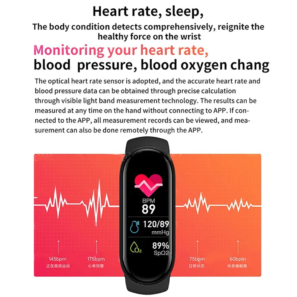 M6 Smart Watch – Fitness Tracker with Heart Rate & Blood Pressure Monitor