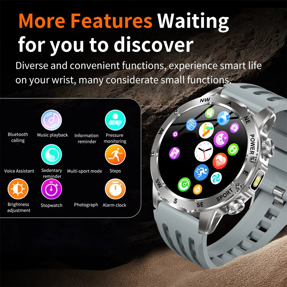 Outdoor Smart Watch – 800mAh Battery, Compass, IP68 Waterproof