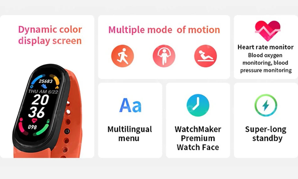 M6 Smart Watch – Fitness Tracker with Heart Rate & Blood Pressure Monitor