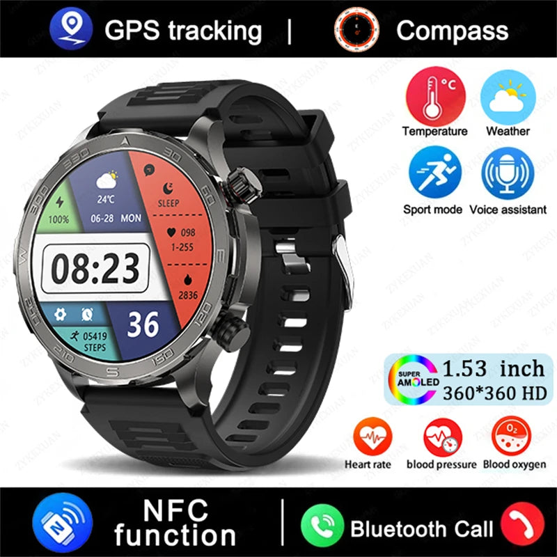 2025 Waterproof Smart Watch – NFC, GPS, AMOLED, Health Monitor