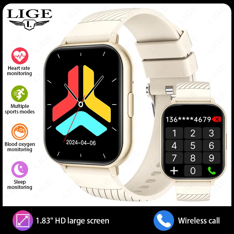 LIGE Smart Watch – 1.83” HD Screen, Bluetooth Call, Fitness Tracker