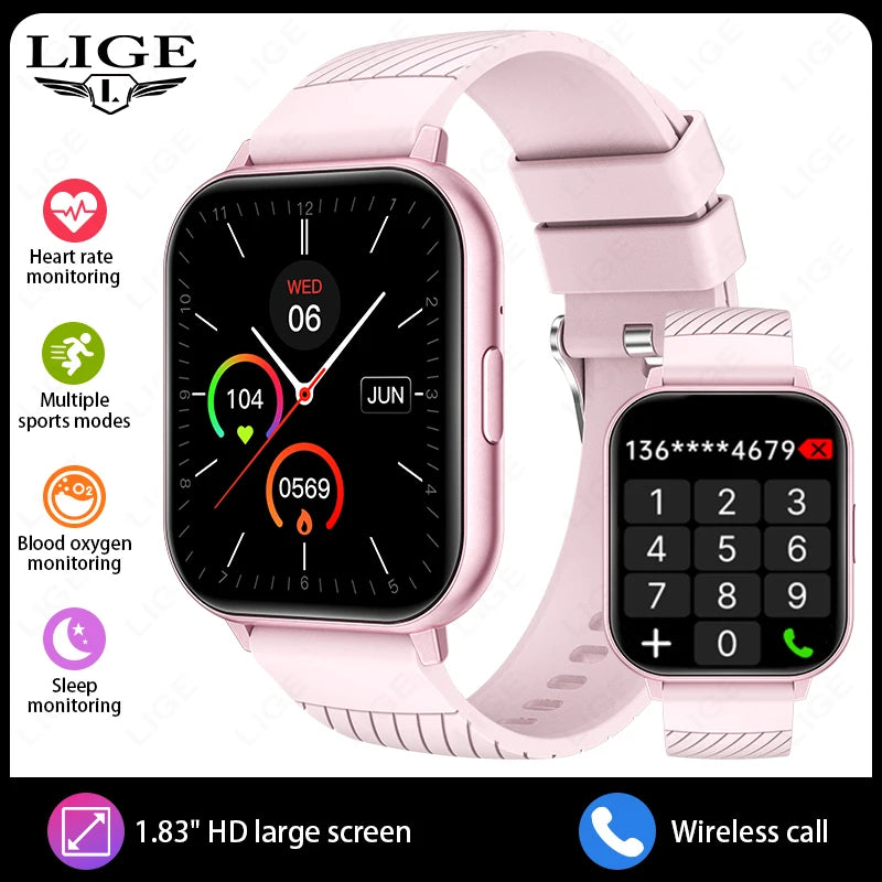 LIGE Smart Watch – 1.83” HD Screen, Bluetooth Call, Fitness Tracker