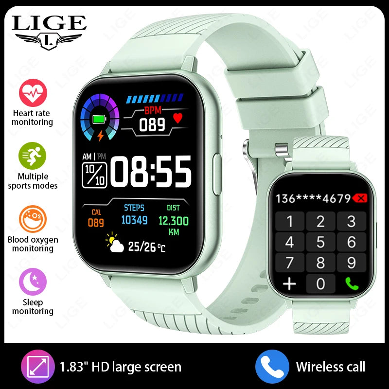 LIGE Smart Watch – 1.83” HD Screen, Bluetooth Call, Fitness Tracker