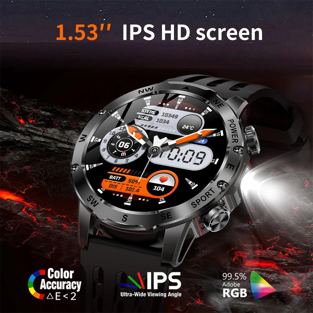 Outdoor Smart Watch – 800mAh Battery, Compass, IP68 Waterproof