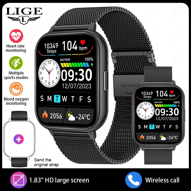 LIGE Smart Watch – 1.83” HD Screen, Bluetooth Call, Fitness Tracker