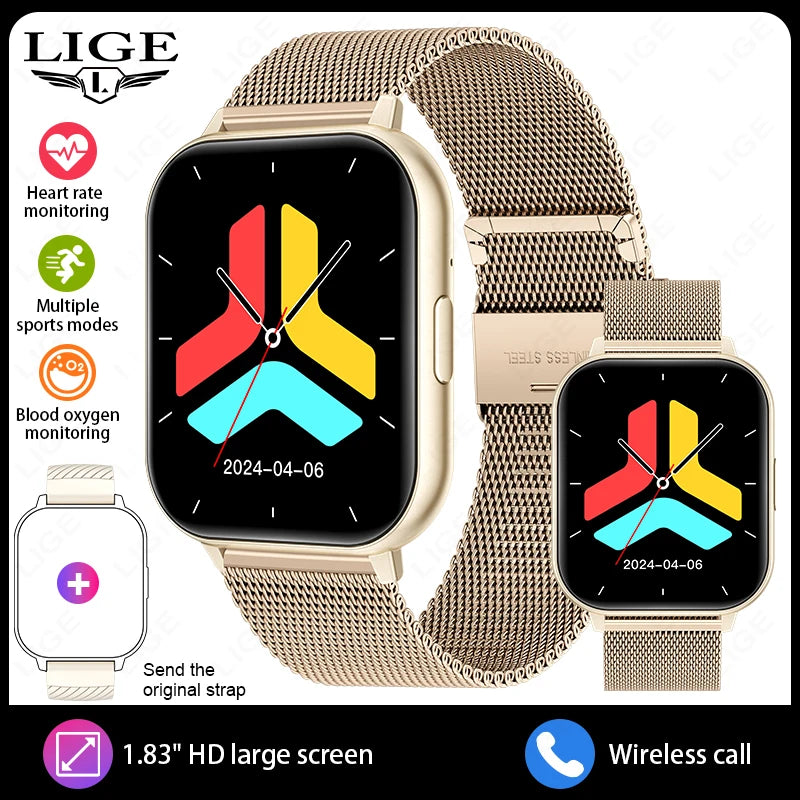 LIGE Smart Watch – 1.83” HD Screen, Bluetooth Call, Fitness Tracker