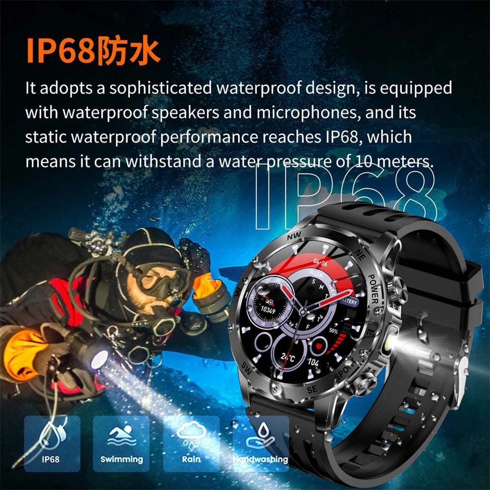 Outdoor Smart Watch – 800mAh Battery, Compass, IP68 Waterproof