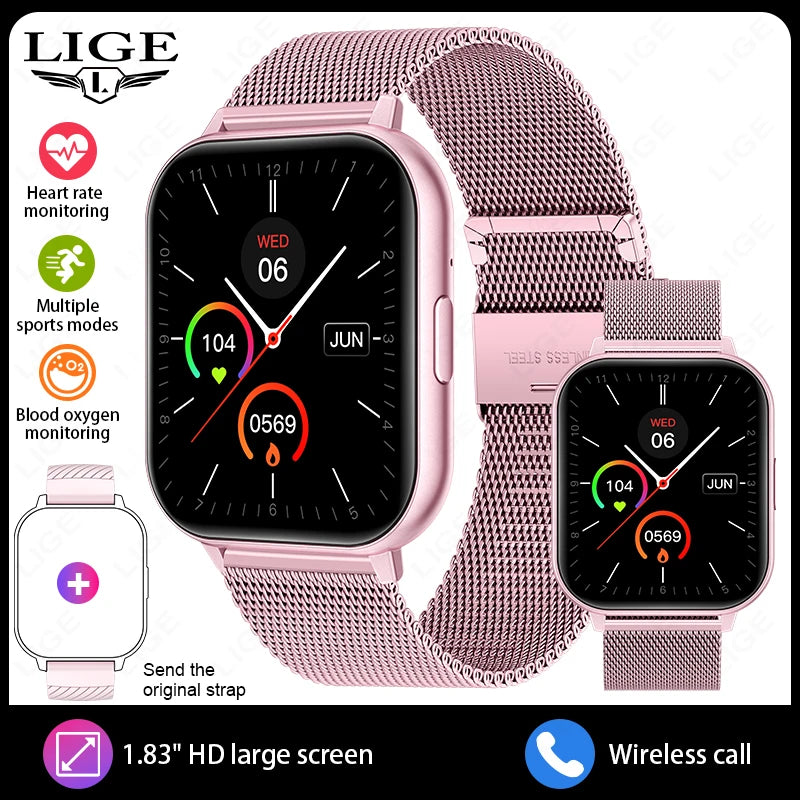 LIGE Smart Watch – 1.83” HD Screen, Bluetooth Call, Fitness Tracker