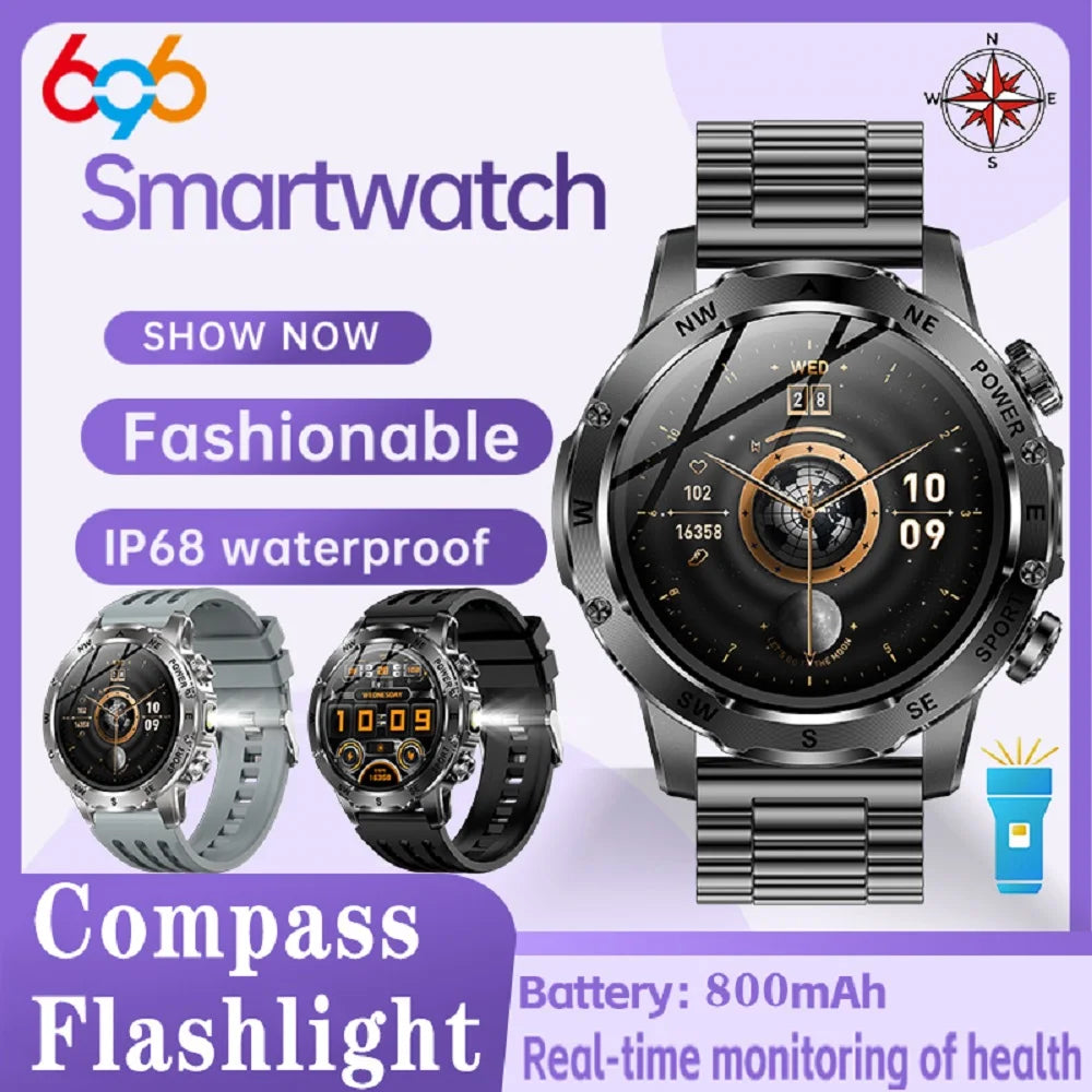 Outdoor Smart Watch – 800mAh Battery, Compass, IP68 Waterproof